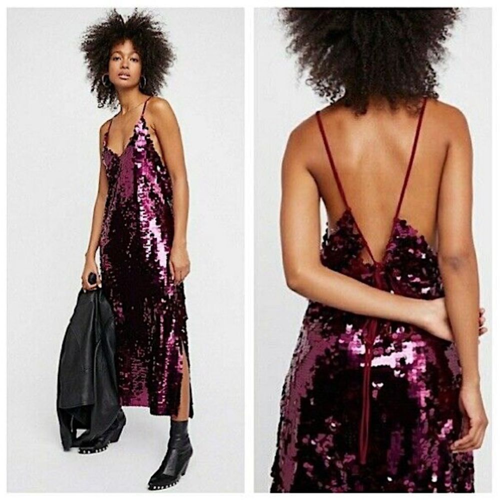 Free People Intimately Paillette Party Sequin Midi Dress in Pink